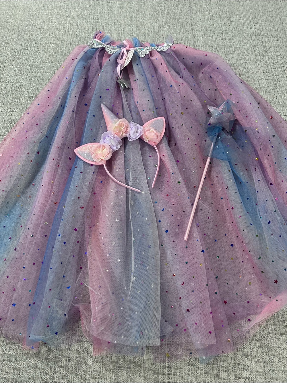Unicorn Pastel Tulle Costume Set with Headband & Wand - Pink Purple Blue